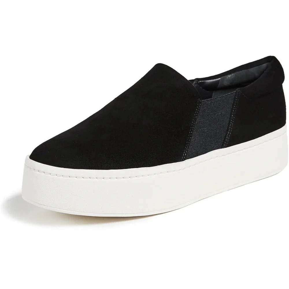 Vince Black Suede Leather Sneakers Women's Slip On Platform Shoes